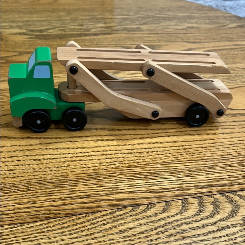 Vintage Wooden Car Carrier Truck Toy - Green and Natural